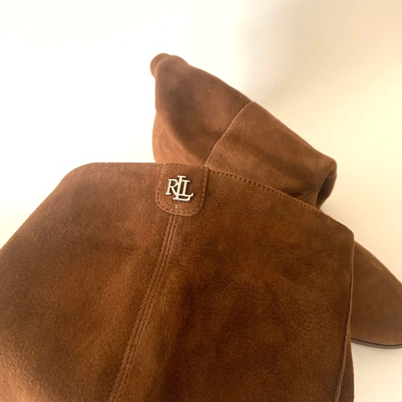 RALPH LAUREN ARTIZAN II BROWN SUEDE BOOTS Almond Toe Pull On Heeled Booties 9.5 - Picture 13 of 16